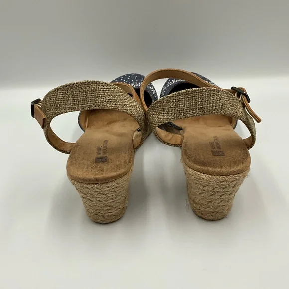 White Mountain Wedge Sandals Size 9M Embellished Denim with Ankle Strap - Picture 4 of 5